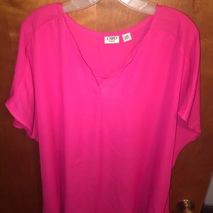 HOT pink blouse.